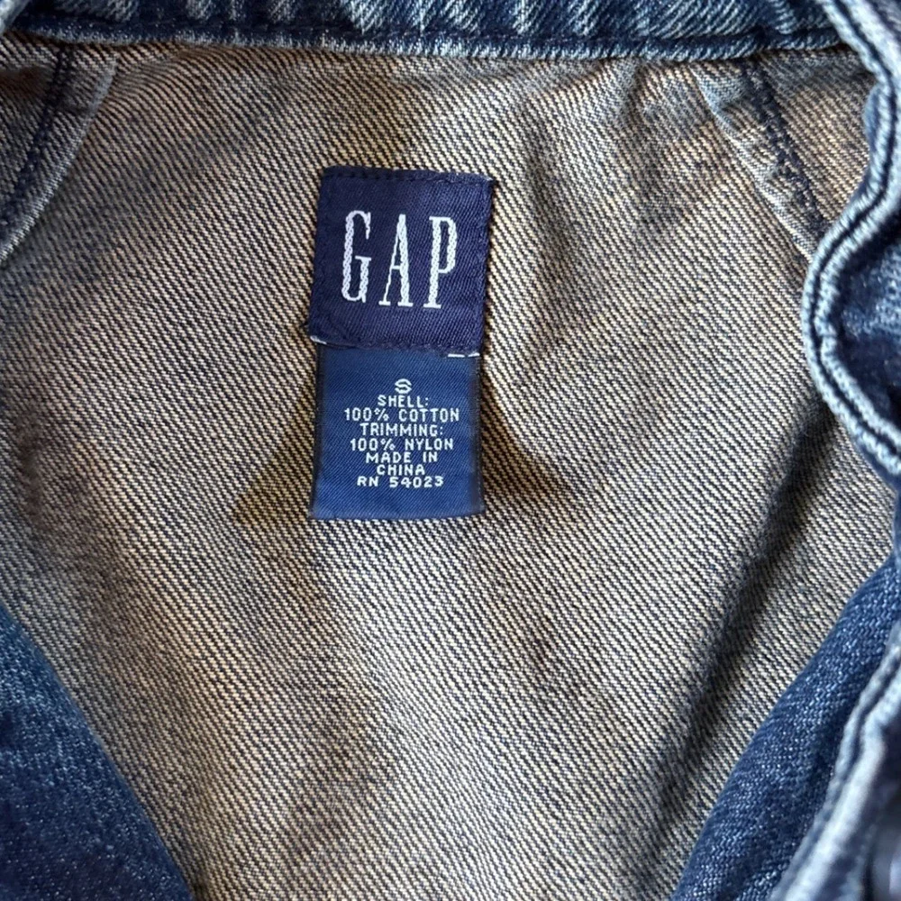 Gap Denim Bomber Jacket Kids Blue Striped Trim Varsity Mock Neck SIZE S